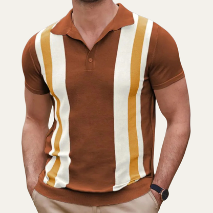 Men's Retro Striped Polo Shirt Cotton Casual