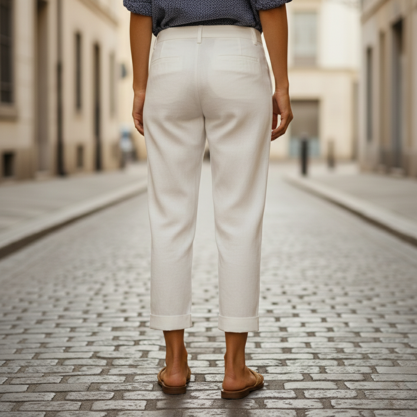 Women’s Cropped Straight High Waist Casual Trousers
