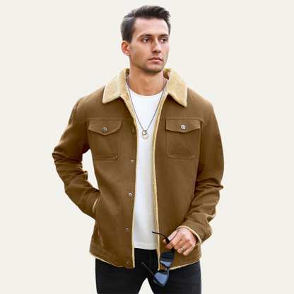 Men's Shearling Lined Jacket Warm Winter Sherpa Collar