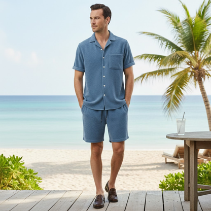 Men's Corduroy Shirt And Shorts Summer Set