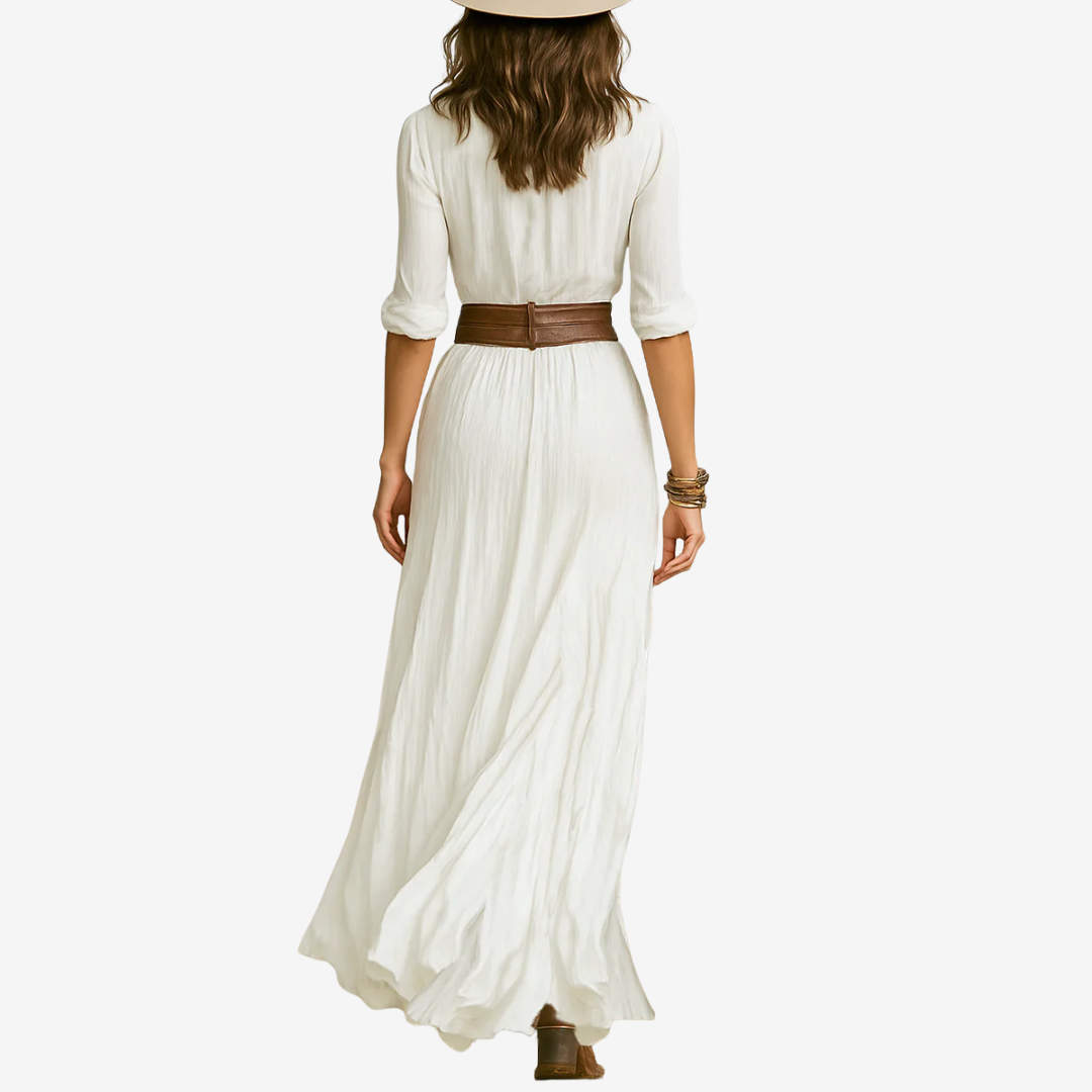 Elegant Waist Belt Maxi Dress