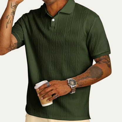 Men's Textured Polo Shirt Button Up