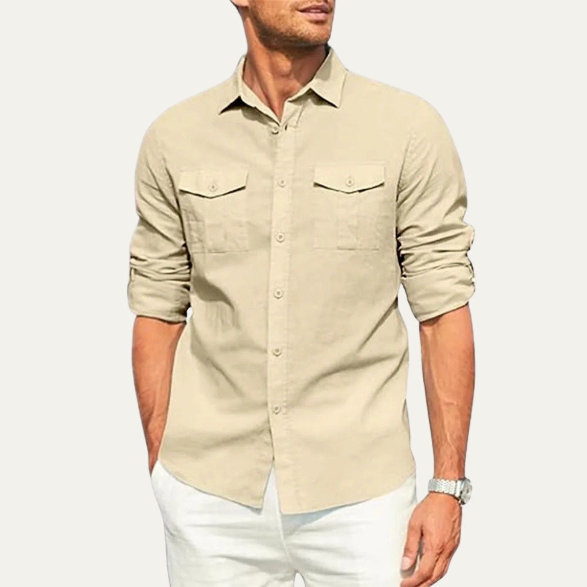 Riccione Men's Cotton Linen Cargo Shirt Double Pocket