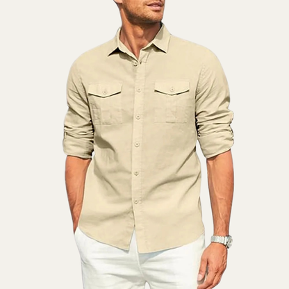 Riccione Men's Cotton Linen Cargo Shirt Double Pocket