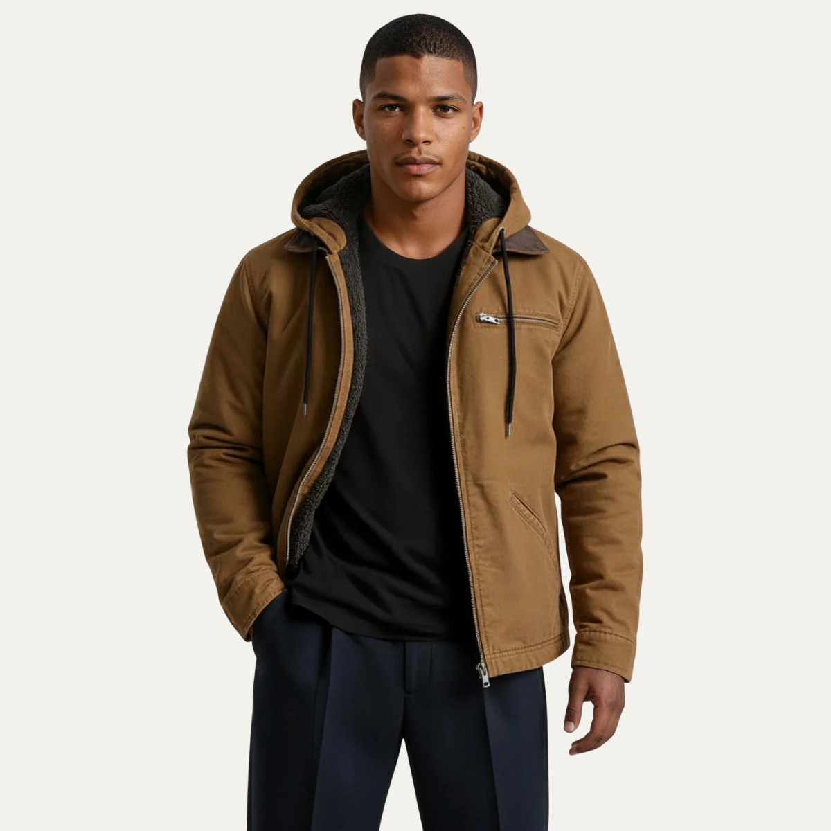 Men's Fleece Lined Hooded Jacket Winter Warm