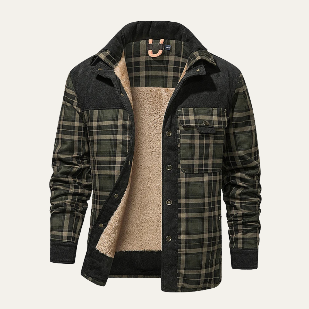 Men's Plaid Flannel Jacket Multi Pocket - VibreMode