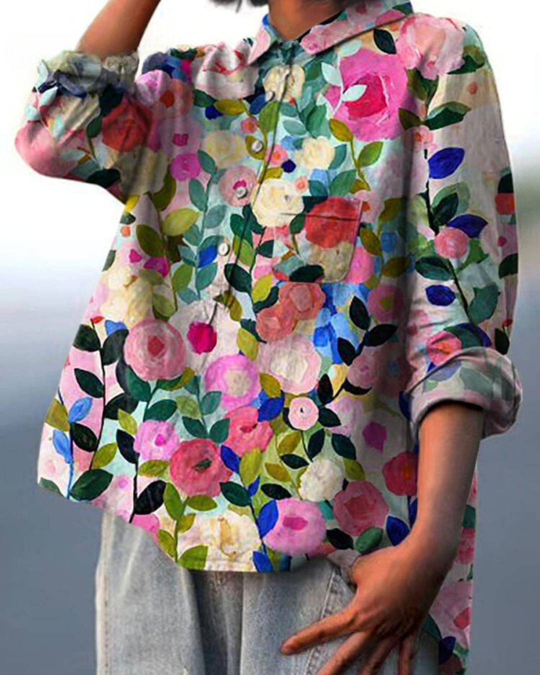 Women's Floral Print Blouse Button Front