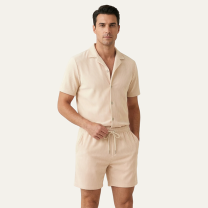 Men's Ribbed Summer Shirt And Shorts Set