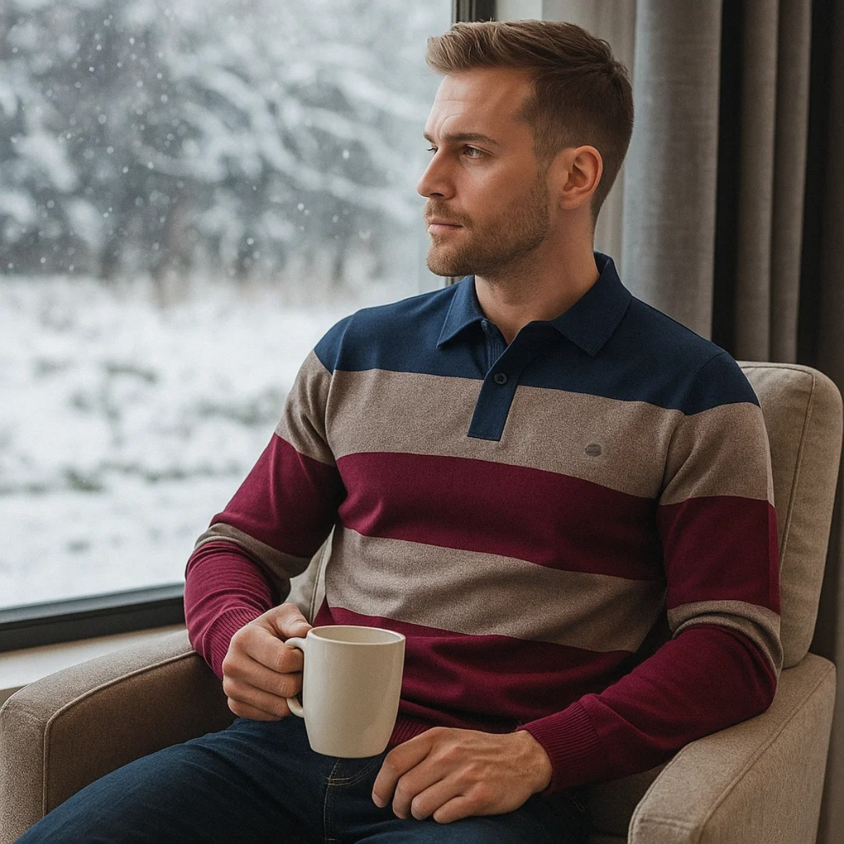 Men's Striped Cotton Polo Sweater
