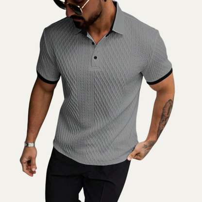 Men's Textured Polo Shirt Contrast Collar