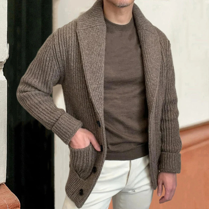 Aldercrest Men's Knitted Cardigan Chunky Button Up Shawl Collar