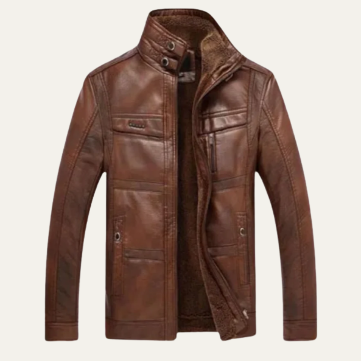 Men's Leather Winter Coat Warm Fleece Lining - VibreMode