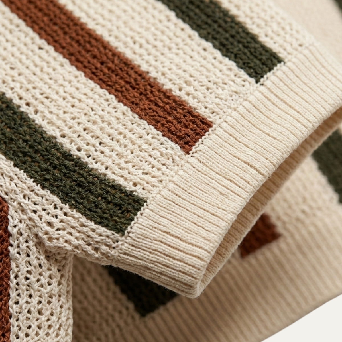Men's Striped Polo Shirt Vintage Knit