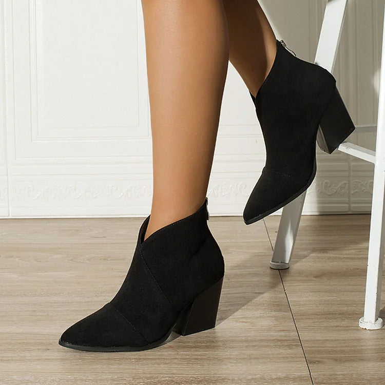 Women's Ankle Boots Block Heel Zip