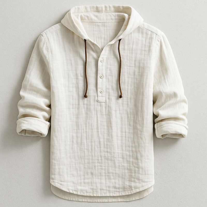 Men's Hooded Shirt Half-Button Placket Drawstring