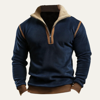 Men's Suede Patchwork Quarter Zip Sweater