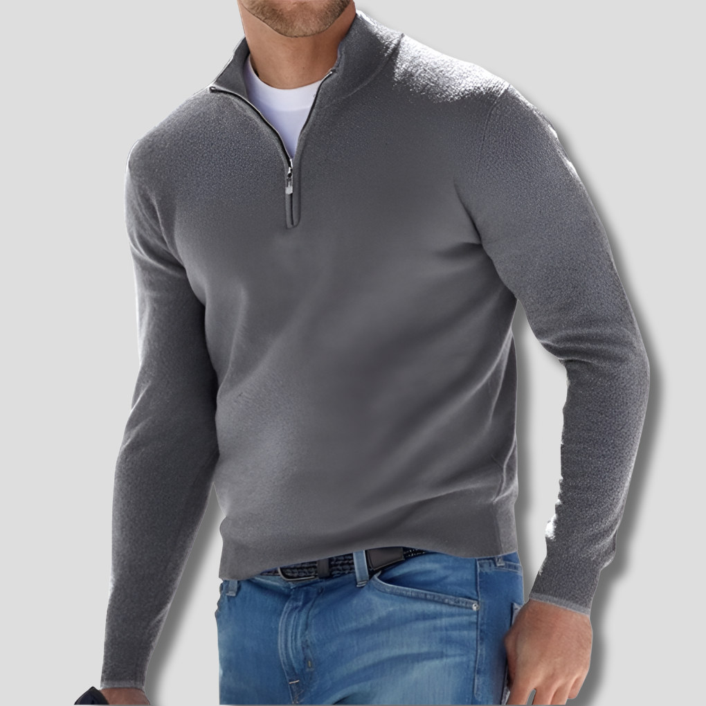 Men's Cotton Zipper Collar Pullover Sweater