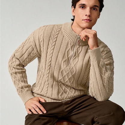 Men's Cable Knit Half Zip Sweater Warm Chunky Knit