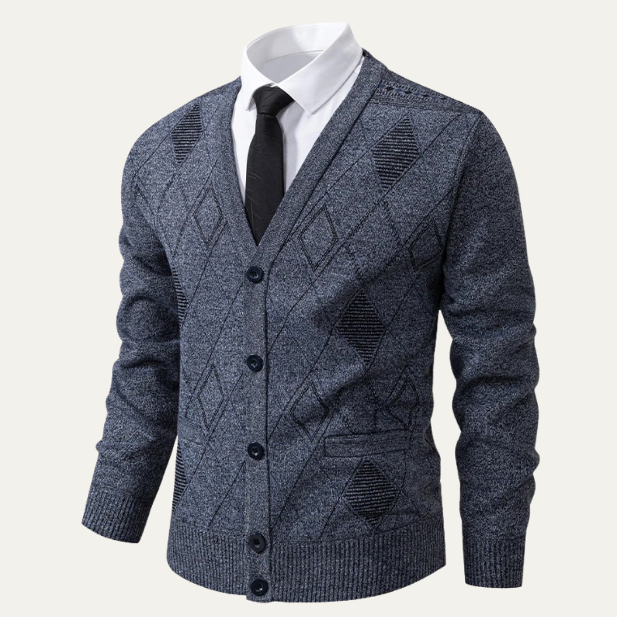 Men's Plaid Fleece Cardigan V Neck Winter Knit