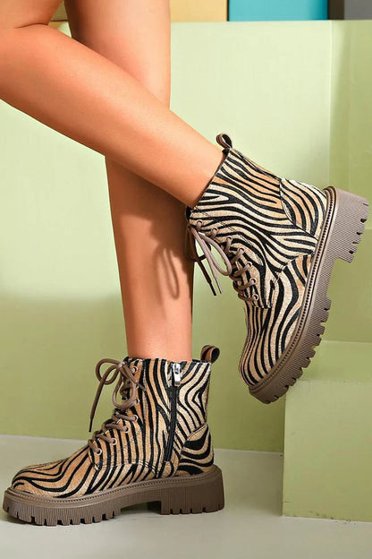 Women's Zebra Lace Up Boots