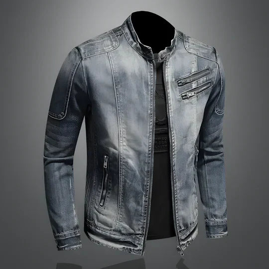 Men's Retro Denim Jacket Rugged Comfortable Blue - VibreMode