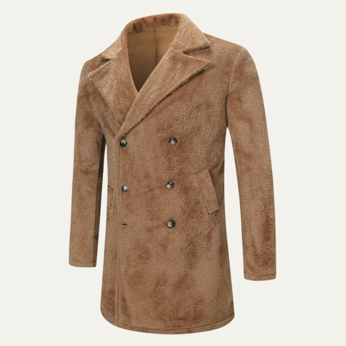 Fairchild Men's Double Breasted Plush Winter Coat Brown