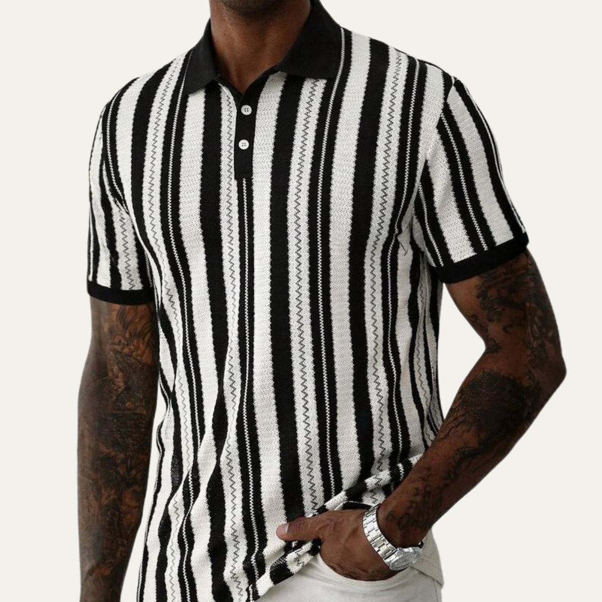 Men's Striped Knit Polo Shirt