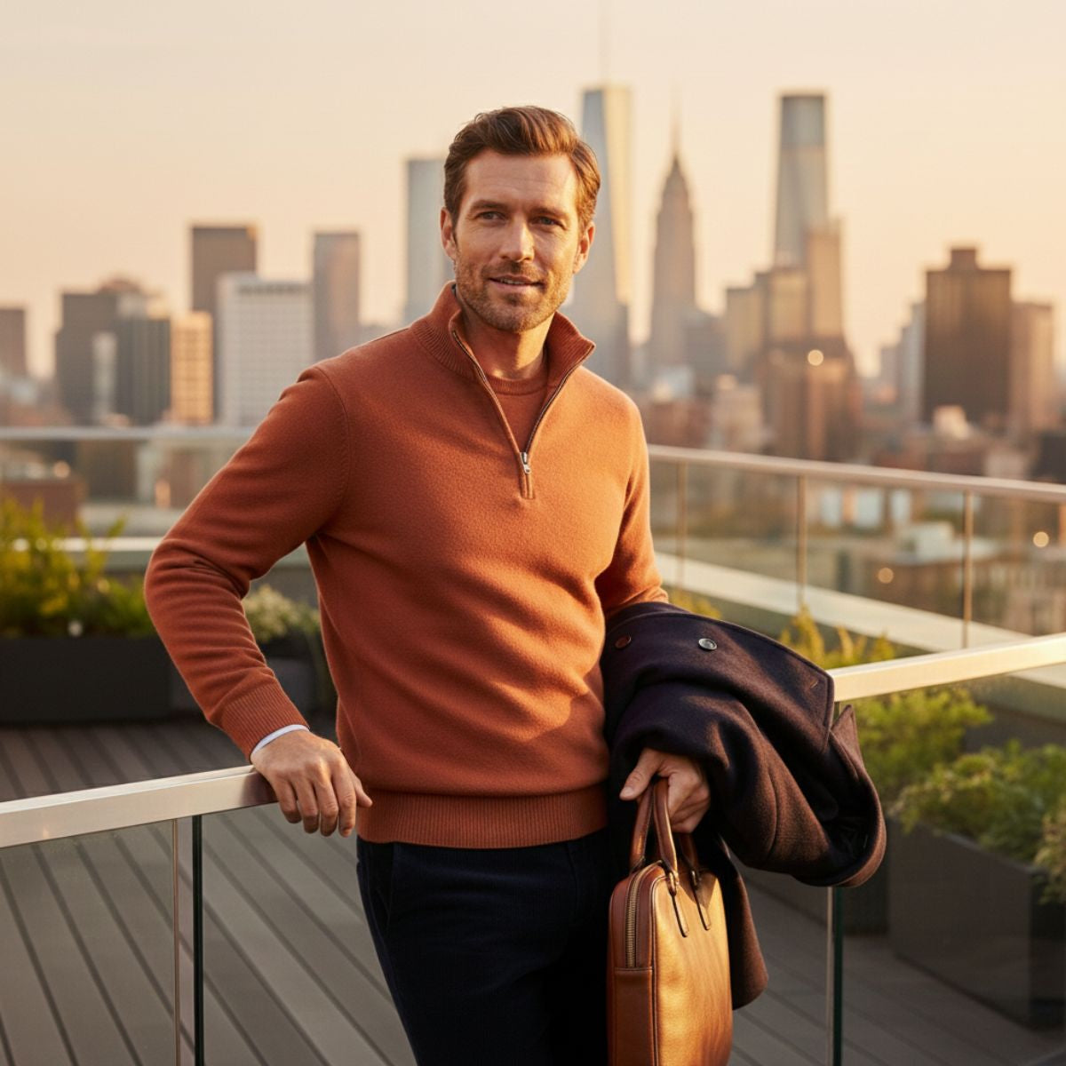 Bronx Men's Modern Quarter Zip Sweater
