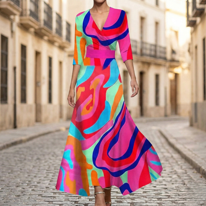 Maxi Dress Printed V Neck Women