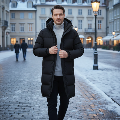 Men's Hooded Longline Puffer Coat Black