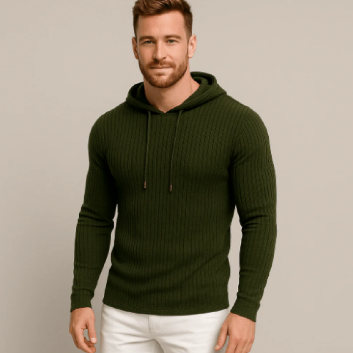 Men's Slim Fit Ribbed Knit Hoodie Sweater