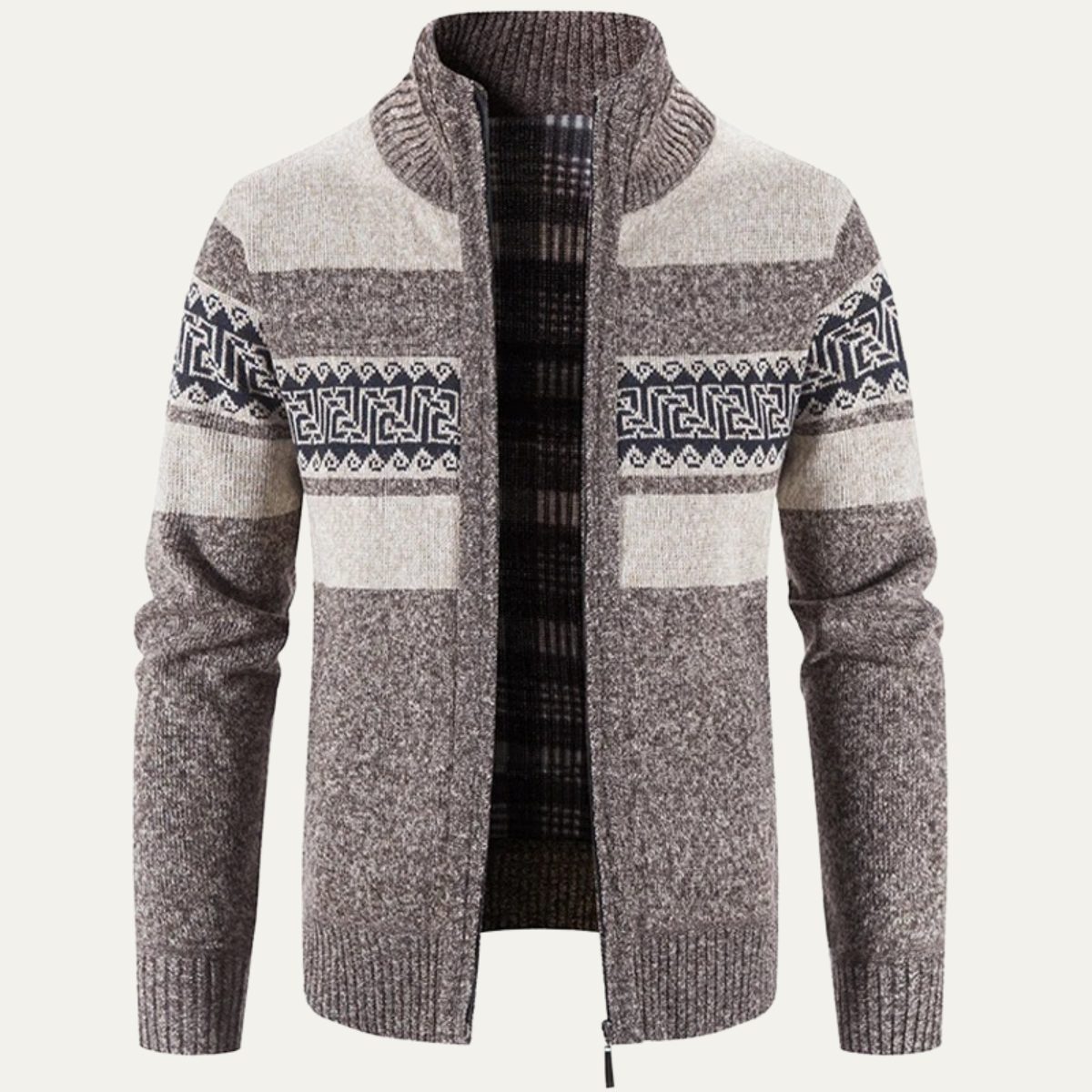 Men's Patterned Knit Zip Jacket Warm Winter