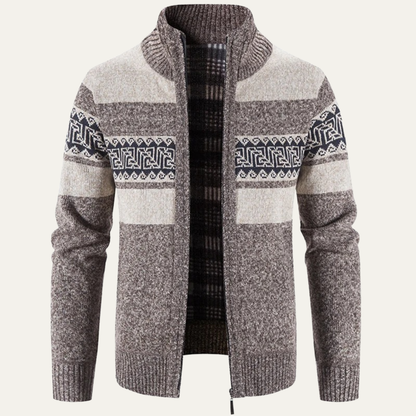 Men's Patterned Knit Zip Jacket Warm Winter