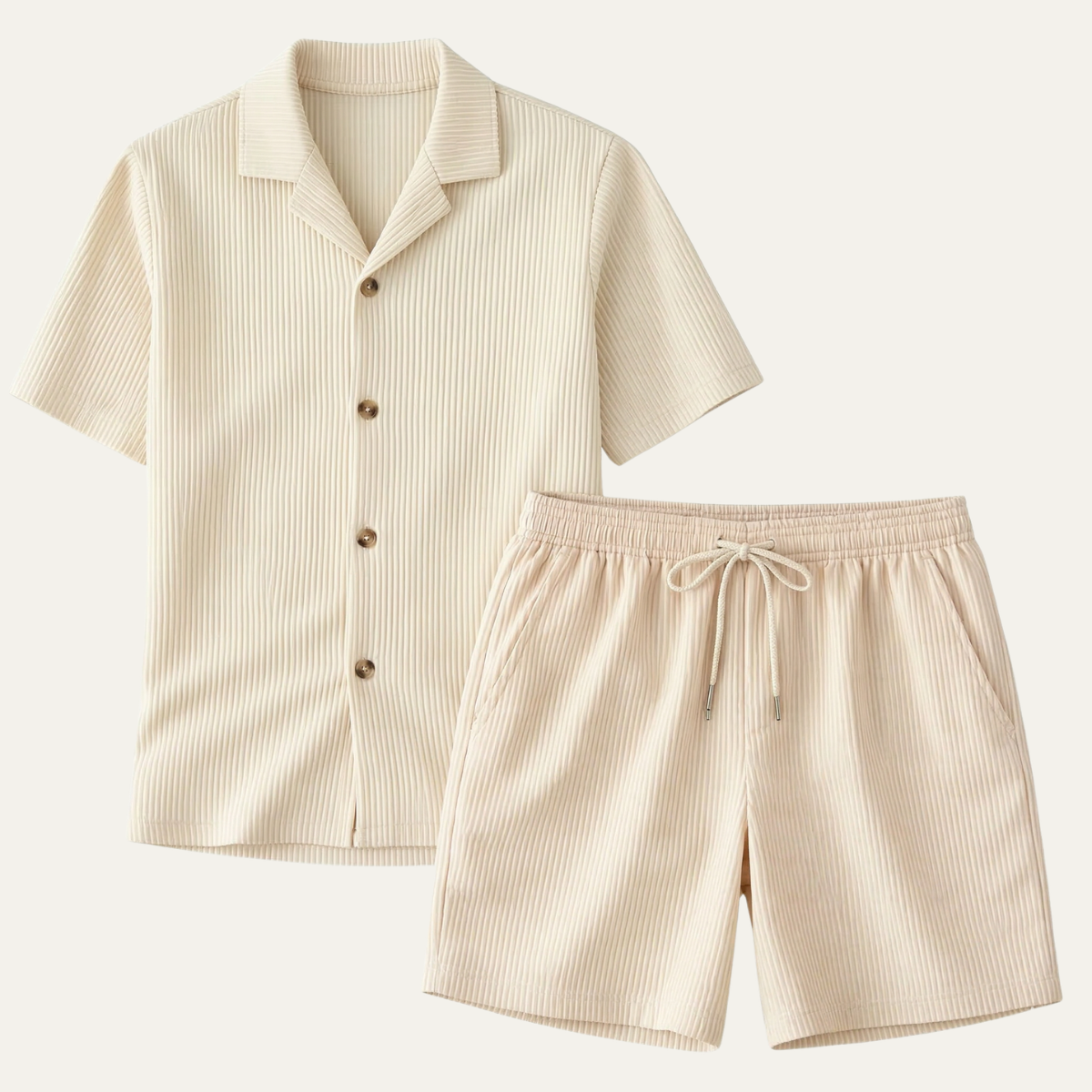 Men's Ribbed Summer Shirt And Shorts Set