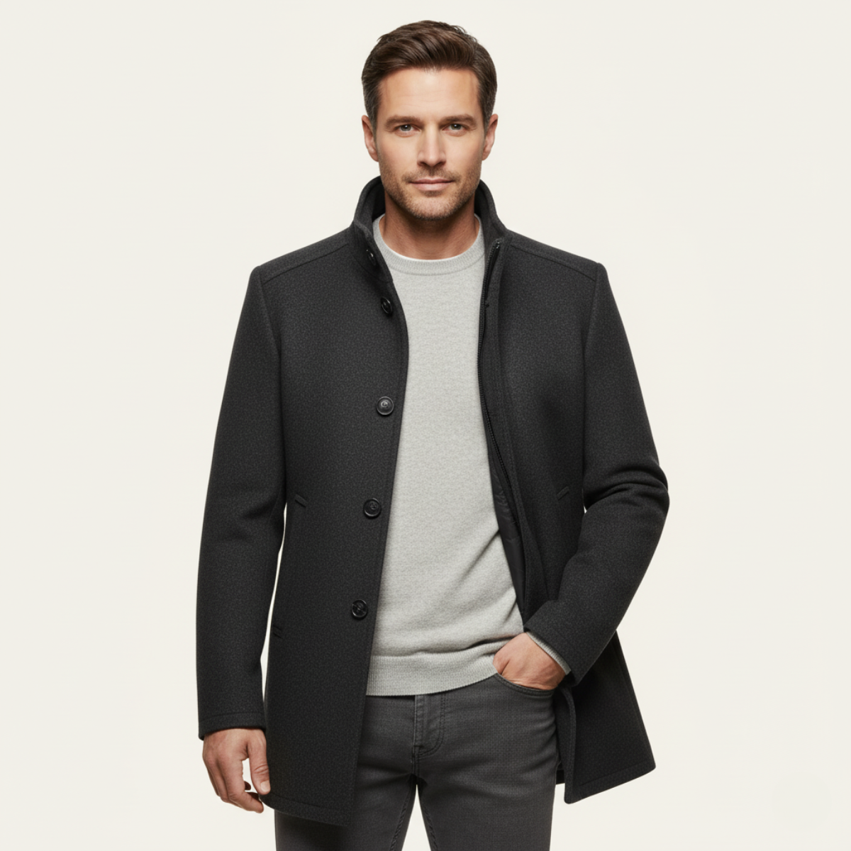 Men's Wool Blend Button Up Coat Warm Lining