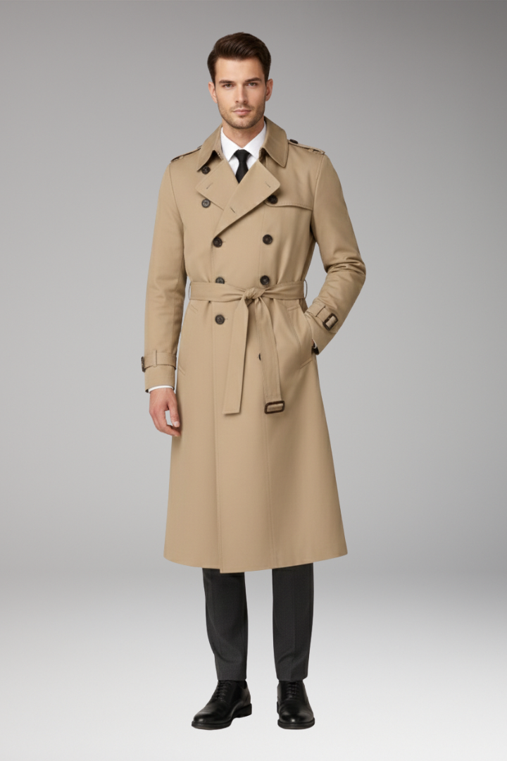 Men's Trench Coat Belted Wide Lapels