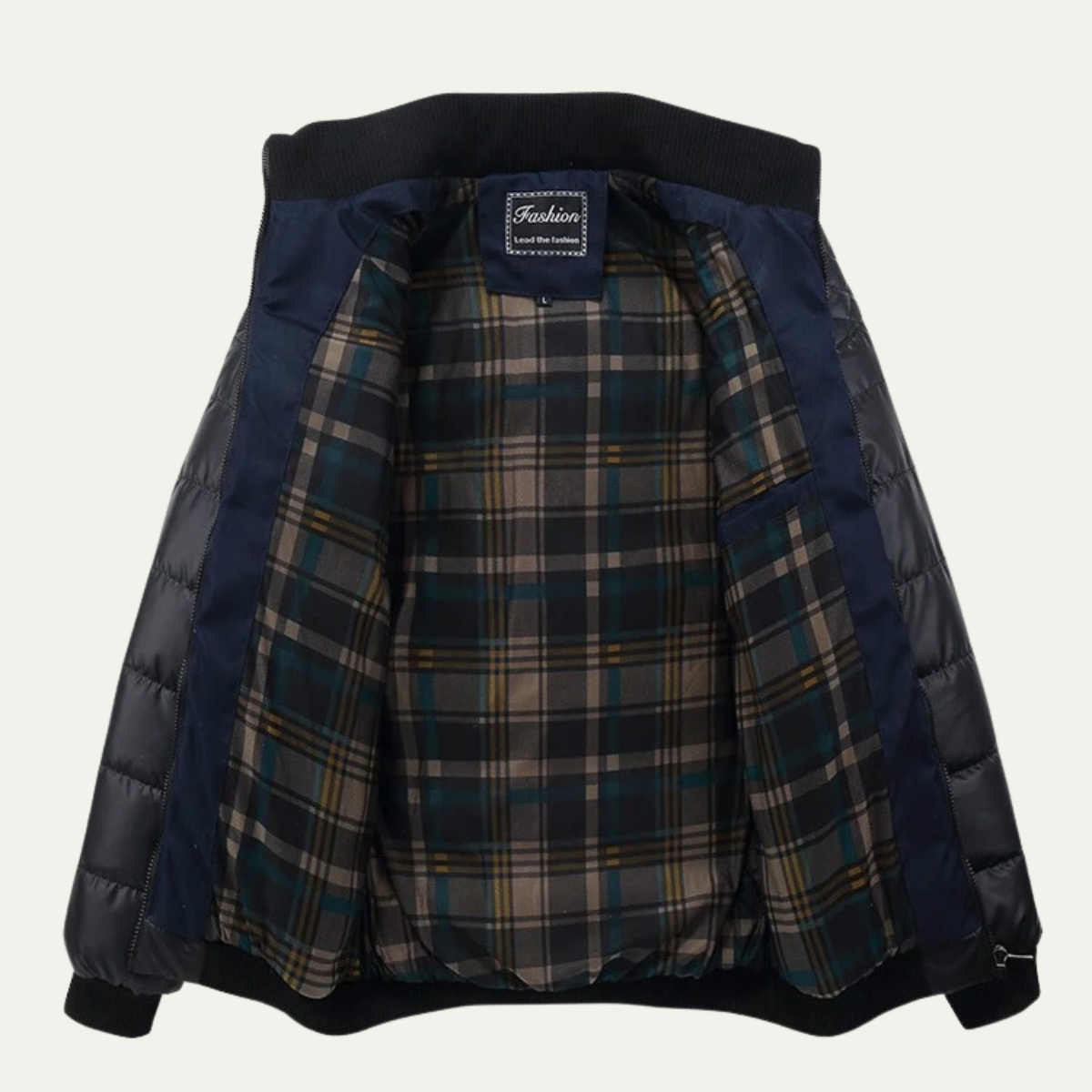 Men's Quilted Leather Jacket Stand Collar