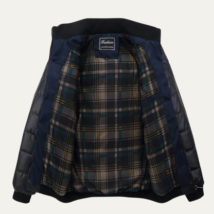Men's Quilted Leather Jacket Stand Collar
