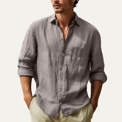 Men's Linen Shirt Lightweight Turn Down Collar Beige