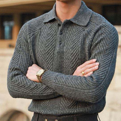 Men's Chunky Knitted Polo Sweater Warm Winter Wool