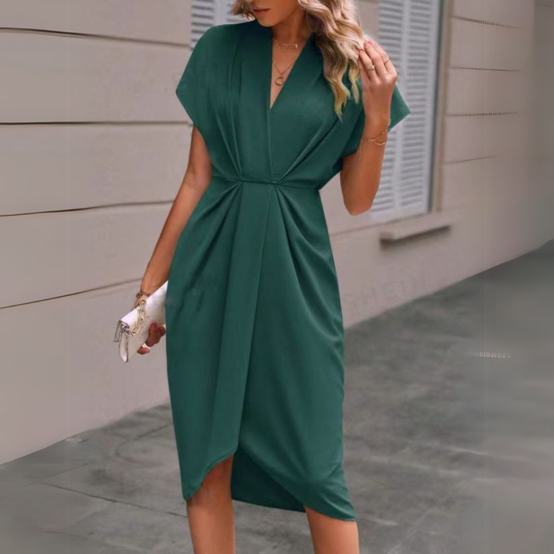 Women's Elegant Draped Midi Dress