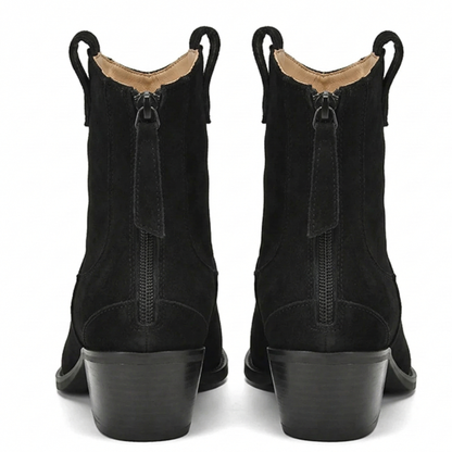 Ankle Boots Block Heel Suede Western Brown Women