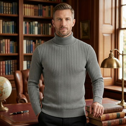 Men's Slim Fit Turtleneck Sweater Ribbed Knit