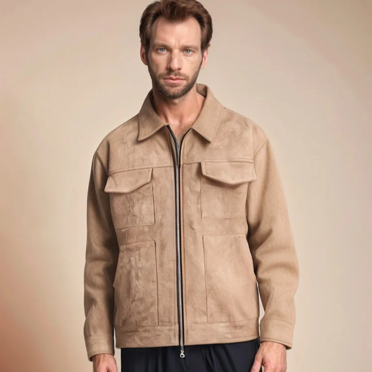 Men's Suede Biker Jacket Zip Up Casual