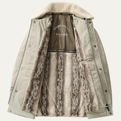 Men's Quilted Winter Jacket Fur Lined Sherpa Collar