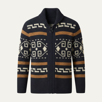 Men's Vintage Knit Cardigan Shawl Collar Thick Wool Beige