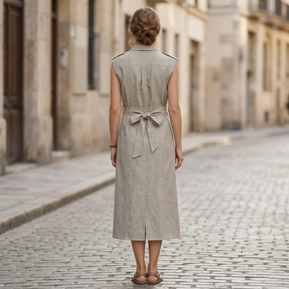 Women’s Sleeveless Shirt Dress Midi Button Front Belted Utility Dress