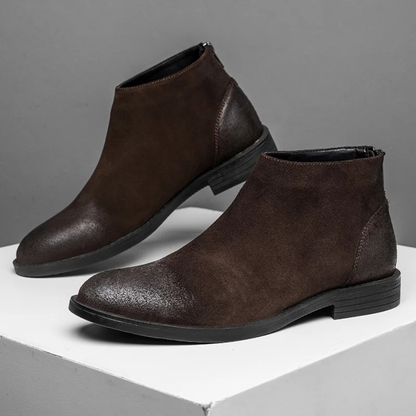Men's Leather Suede Chelsea Boots Zipper Brown