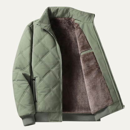 Mens Quilted Fleece Jacket Thick Lining Padded Coat