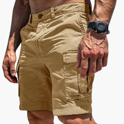 Men's Cargo Shorts Elastic Waist Flap Pockets Khaki